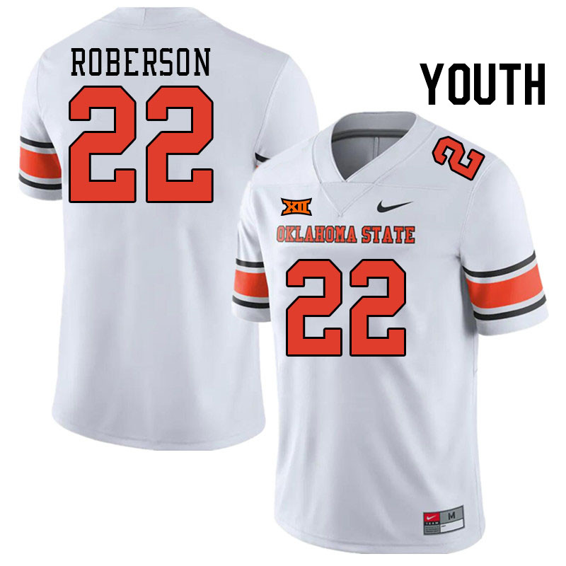 Youth #22 Jeff Roberson Oklahoma State Cowboys College Football Jerseys Stitched-White - Click Image to Close